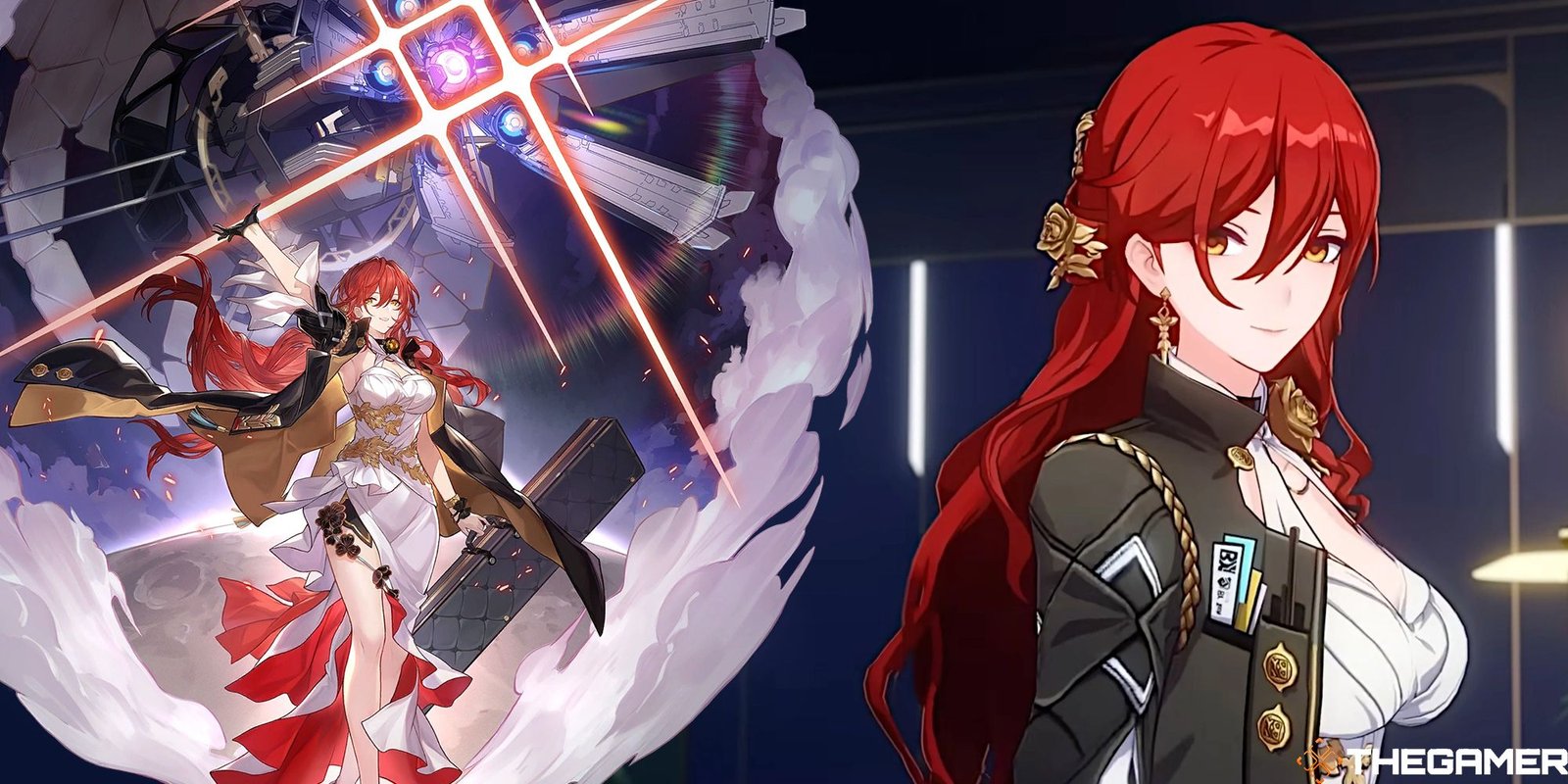 Best Follow-Up Attack Characters In Honkai: Star Rail 8 himeko firing orbital cannon in splash art and in-game split image