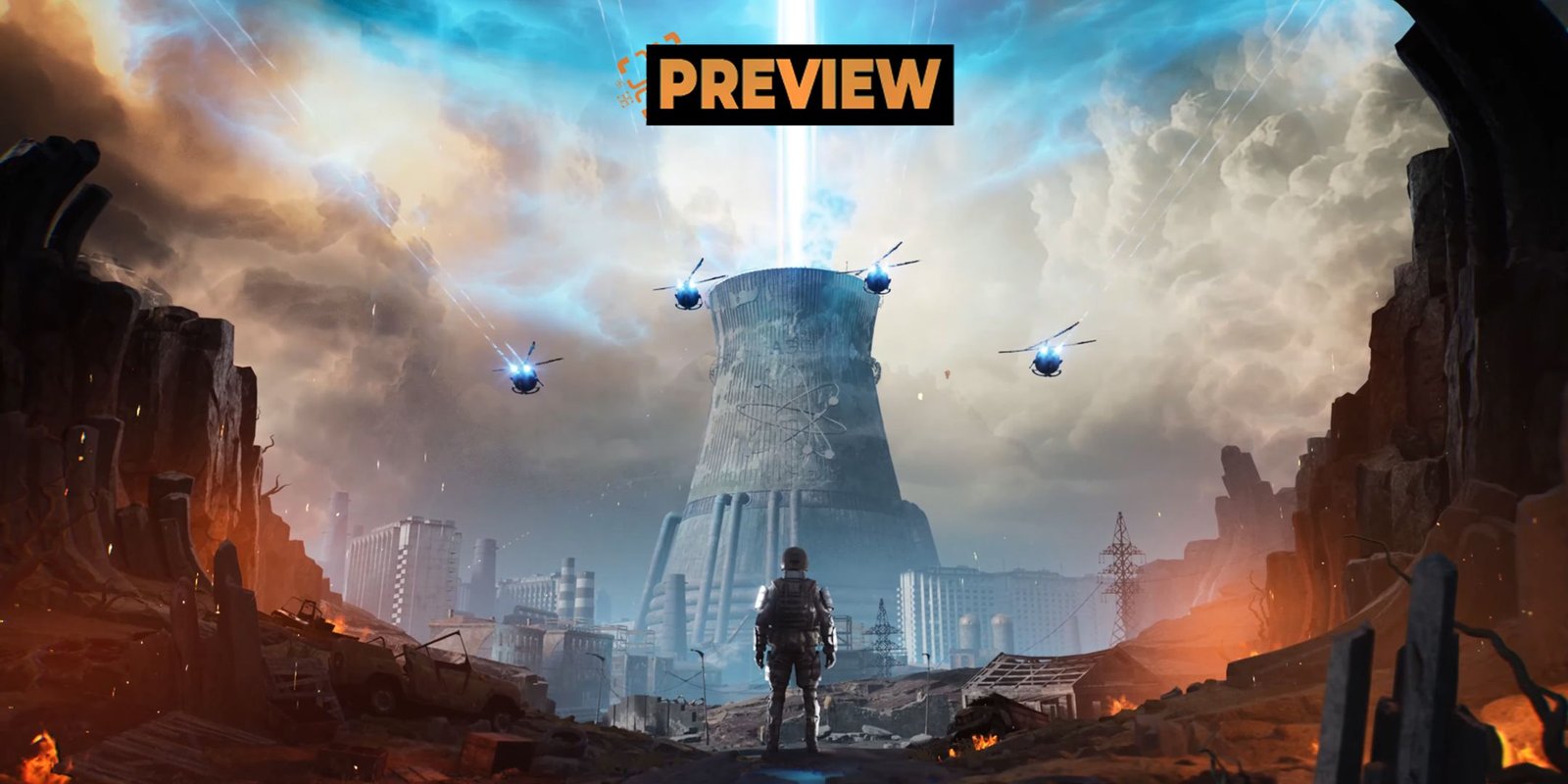 Pope Leo XIV's New Trading Card Is The Best Non-Sports Topps Now Card 2 Pioner key art showing a soldier standing in rubble, looking at a nuclear reactor with a blue beam shooting out. Text overlaid on top reads