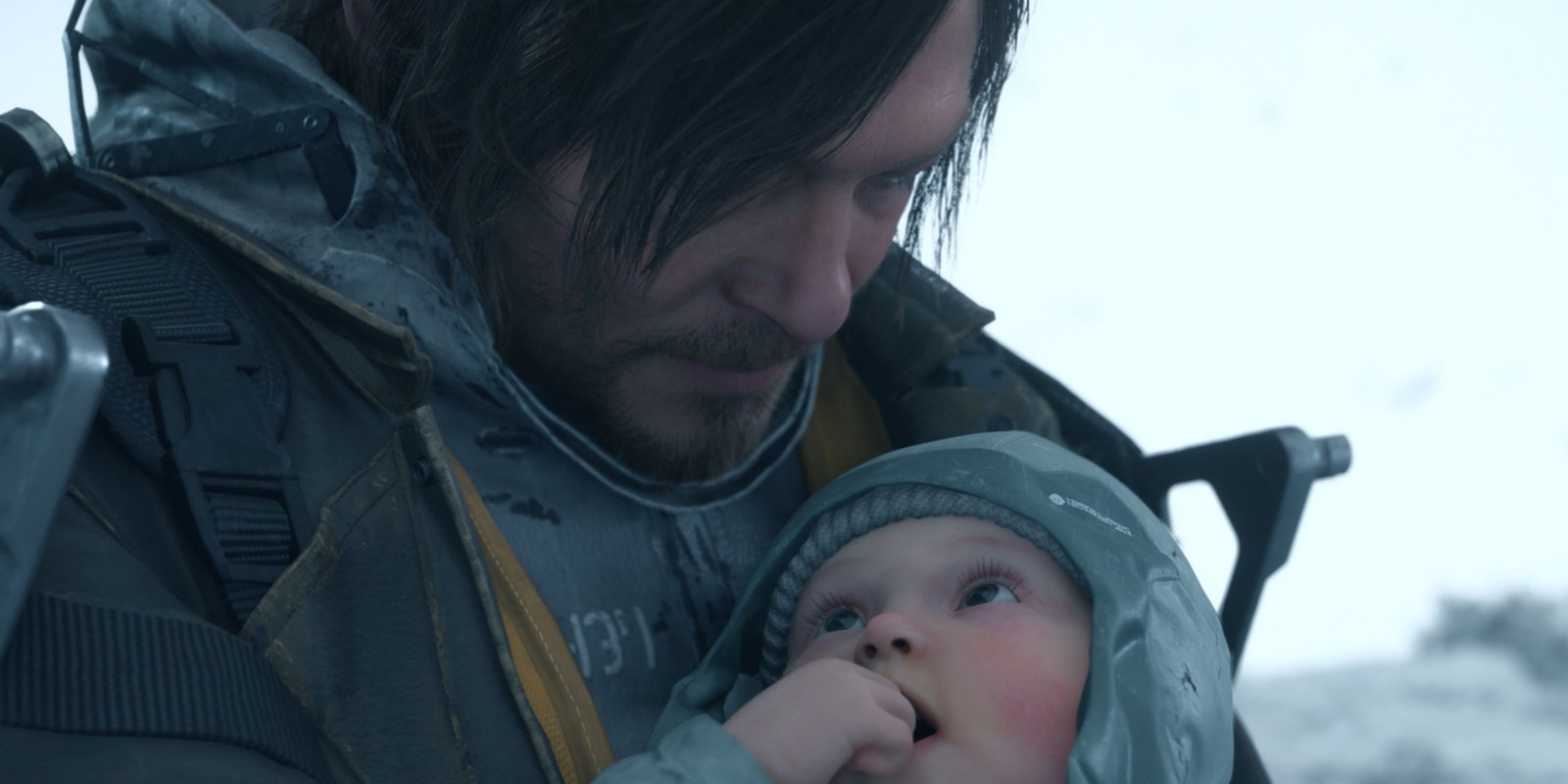 sam looking down at bb in death stranding 2.