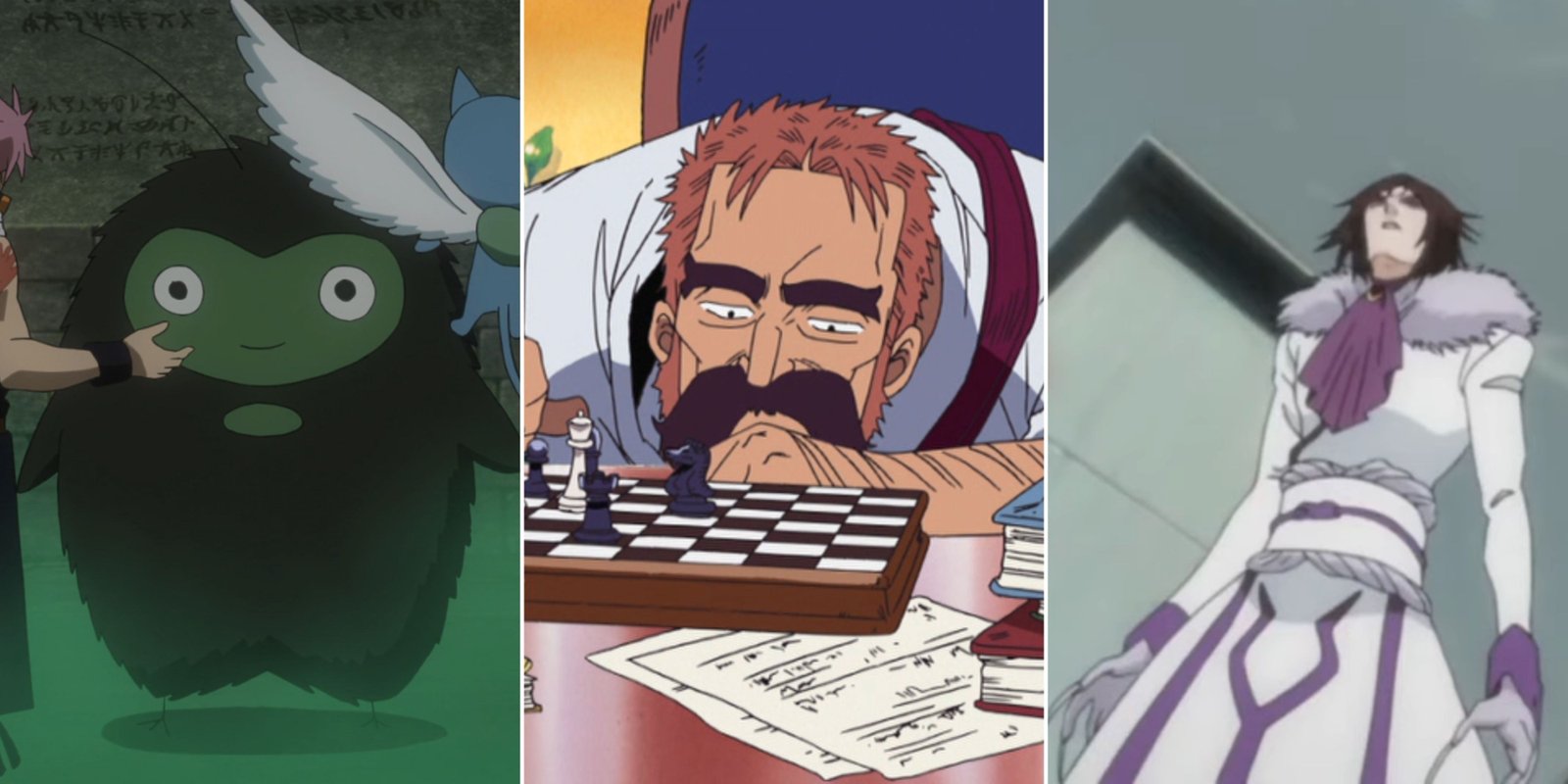 Don't Sleep On These Bingeworthy Slice-Of-Life Anime 7 Three screenshots are lined up from left to right Kemokemo from Fairy Tail, Jonathan from One Piece, and Muramasa from Bleach.
