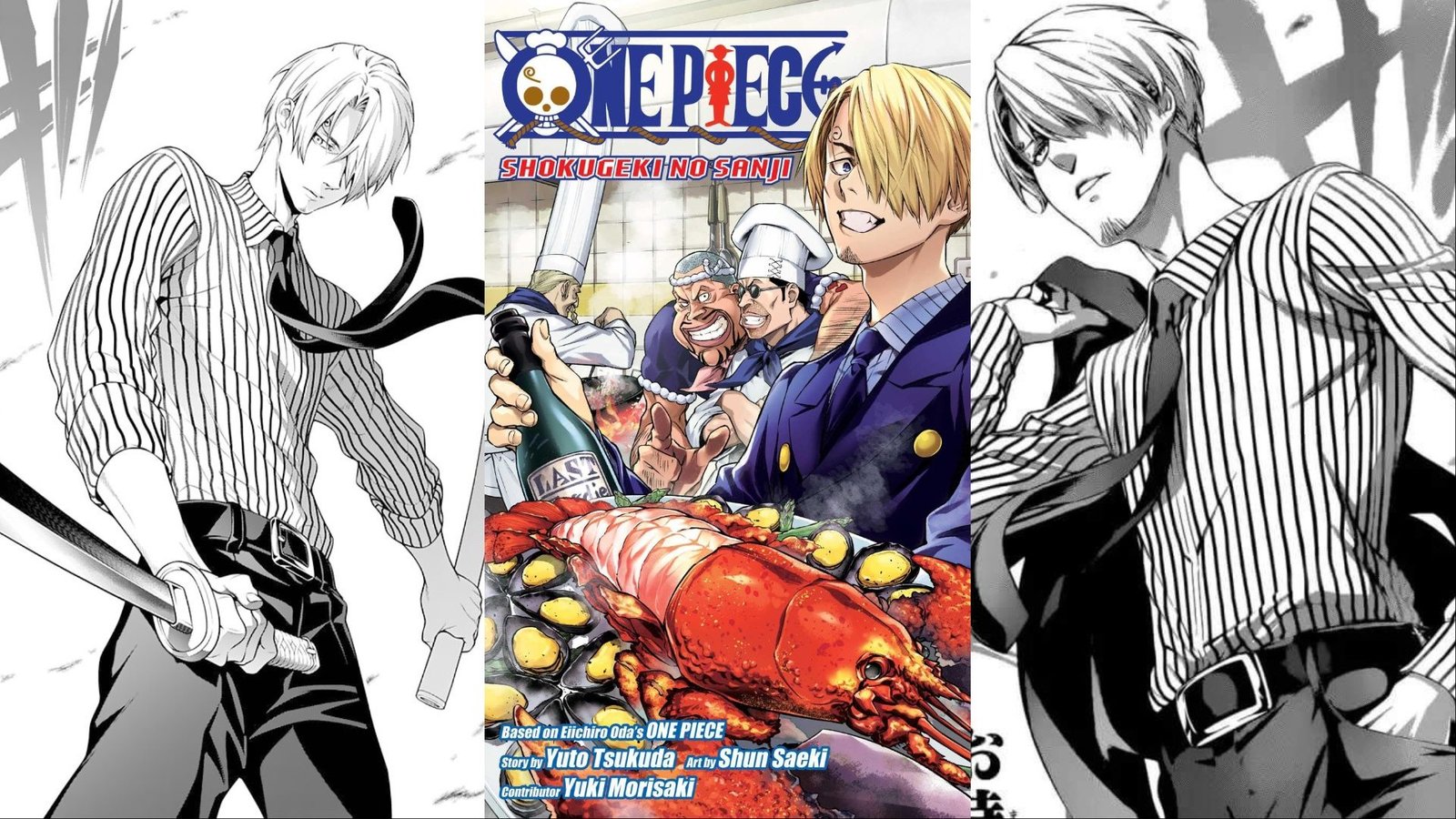 A look at the cover art and panels from One Piece: Shokugeki no Sanji.