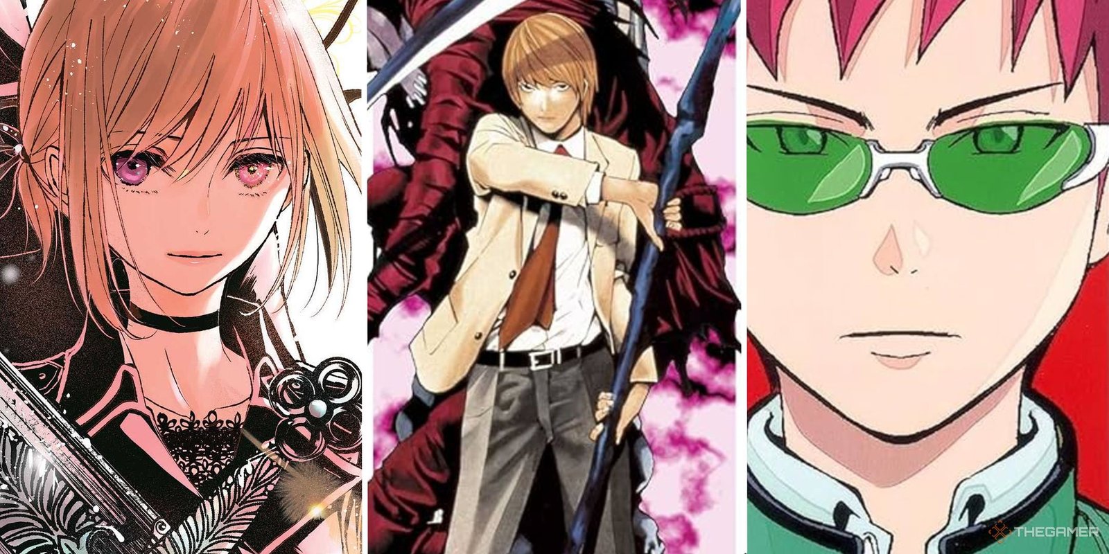 Don't Have Much Time? You Can Watch These Incredible Anime In A Single Day 3 A split image showing Queen's Quality, Death Note, and Saiki K.