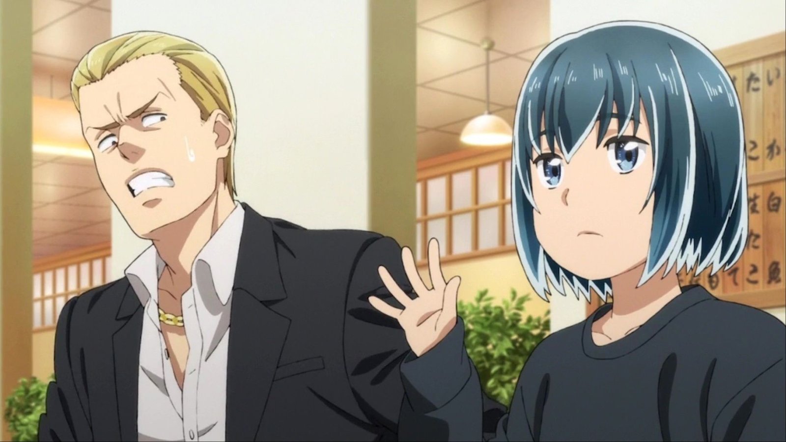 Yoshifumi Nitta looking with a concerned expression on his face at Hina in Hinamatsuri.