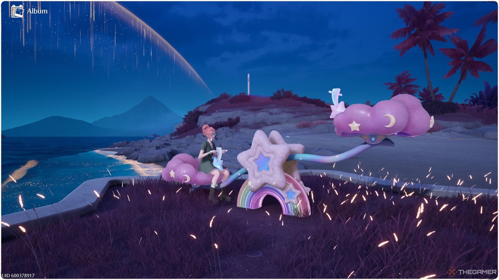 Nikki riding the seesaw by herself in the Sea of Stars in Infinity Nikki.