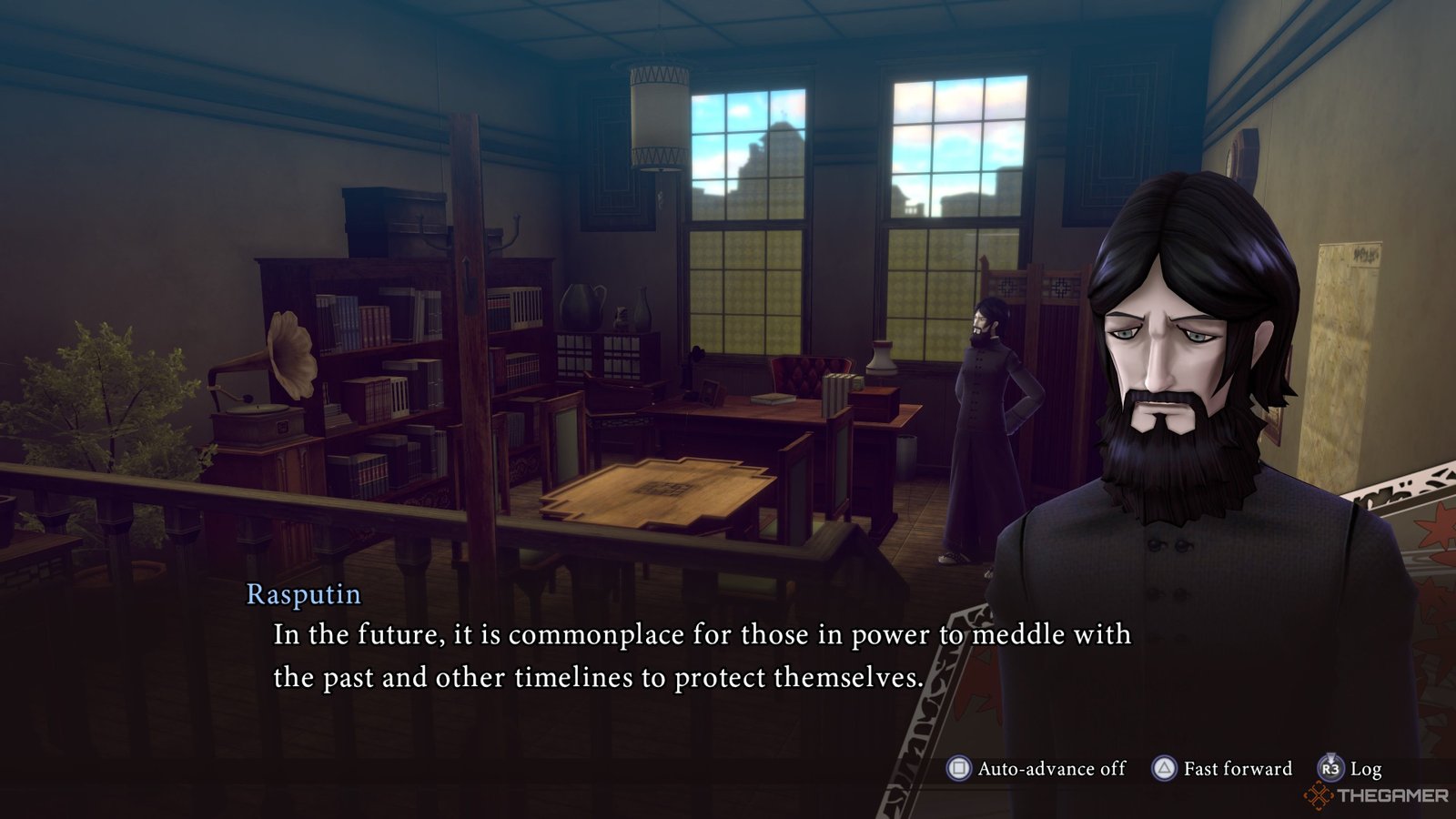 Rasputin explaining time travel in Raidou Remastered The Mystery of the Soulless Army.