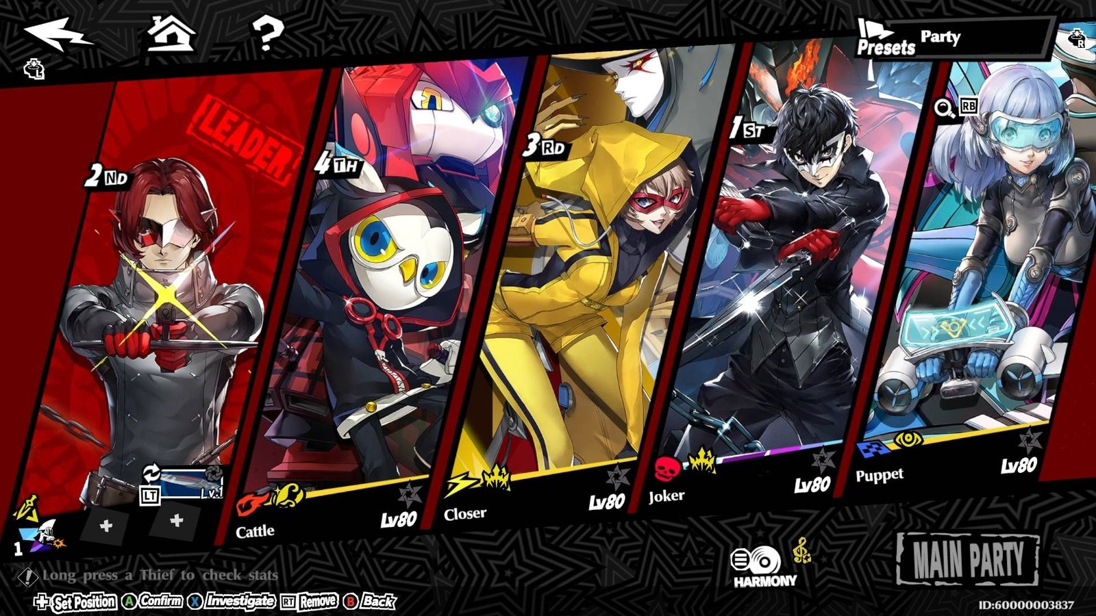 Persona 5 The Phantom X Party Screen