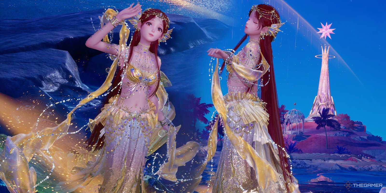 How Is Infold Going To Get Players Back To Infinity Nikki From Here? 1 Collage of Nikki dressed as a golden mermaid in the sea of stars.