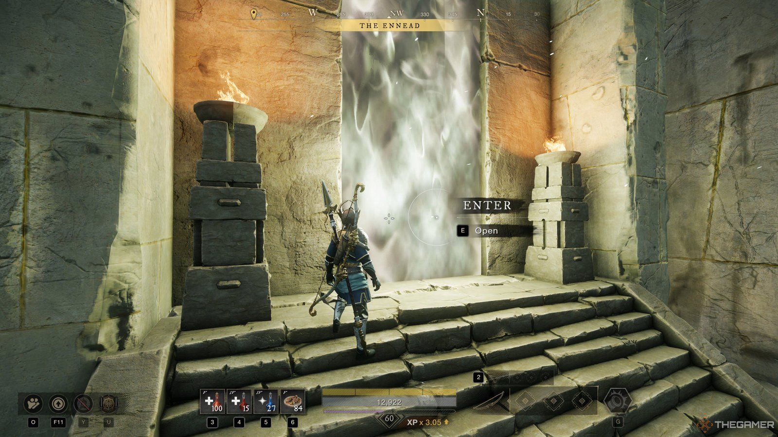 Standing in front of The Ennead expedition entrance in New World: Aeternum
