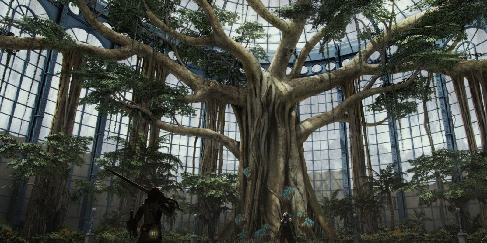 Lies of P: Overture Interview 1 Concept art of a massive tree inside a glass atrium in Lies of P: Overture.