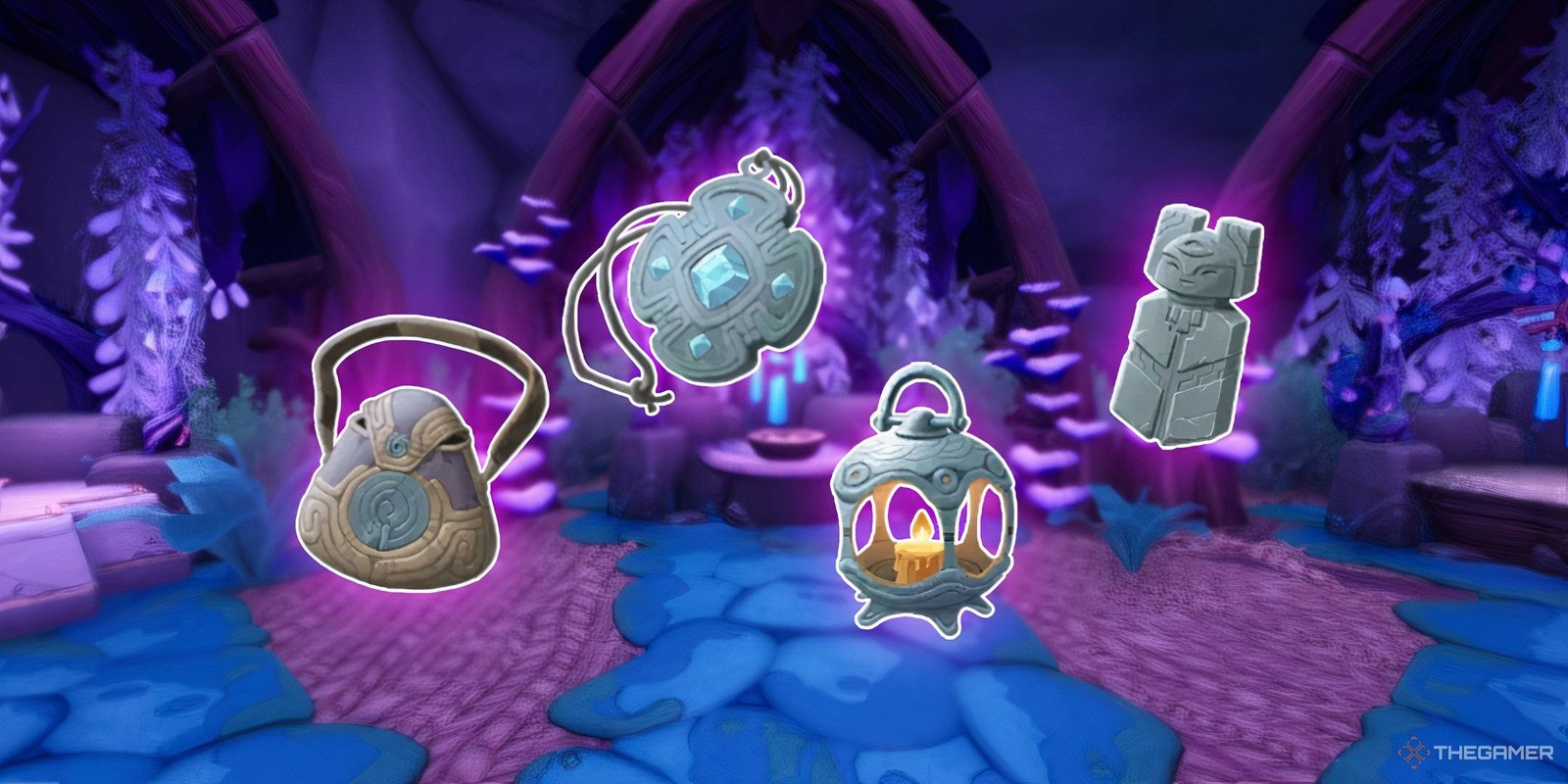 Palia Is Getting A New Plush That References Dead Sony MMO Free Realms 1 The Four Relics In Palia With The Artifact Shrine In The Background.