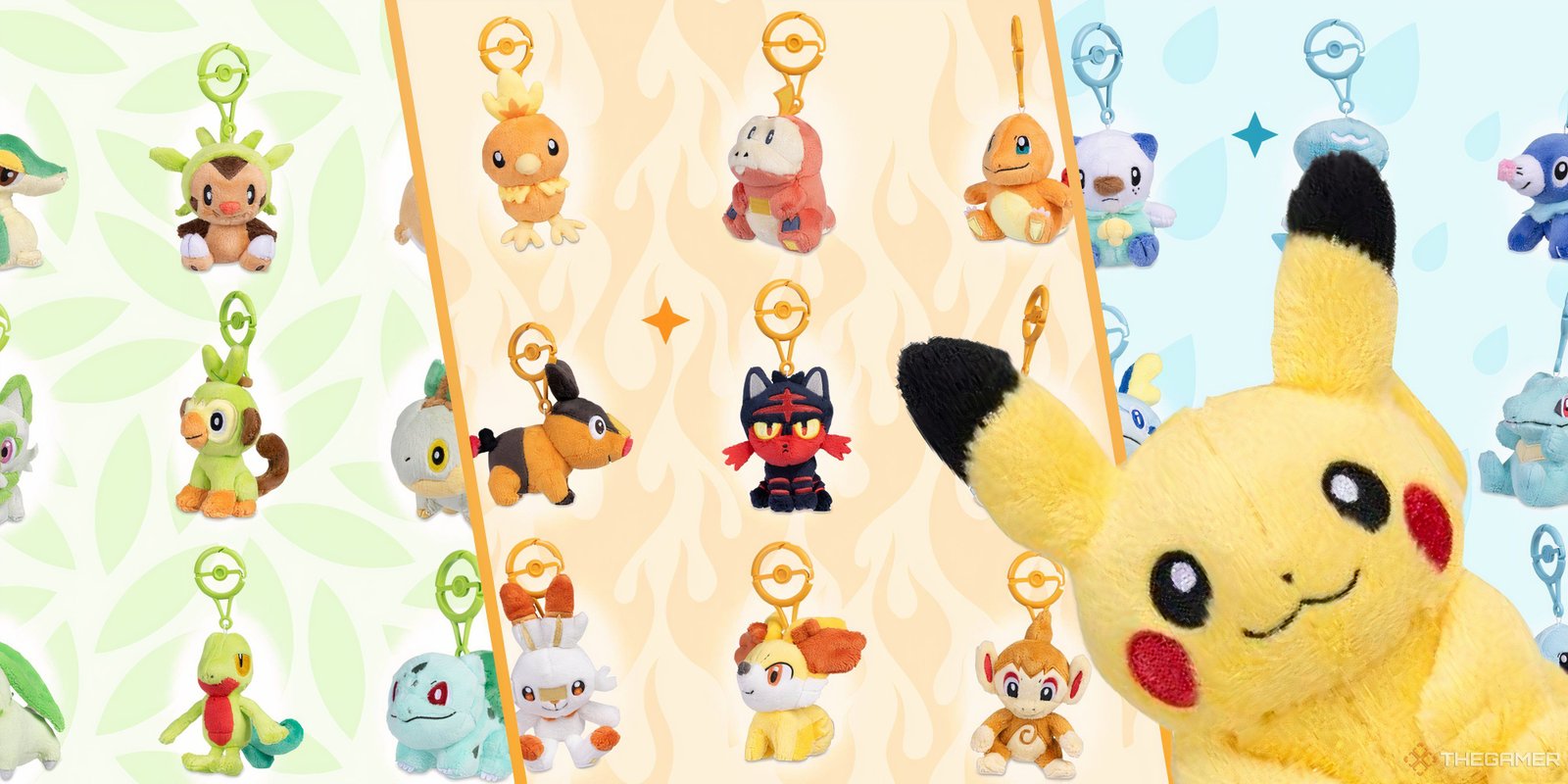 Pokemon Opens Pre-Orders For Its Life-Size Umbreon And Espeon Plushes 1 pikachu plush in front of starter pokemon adventure partner plushes.
