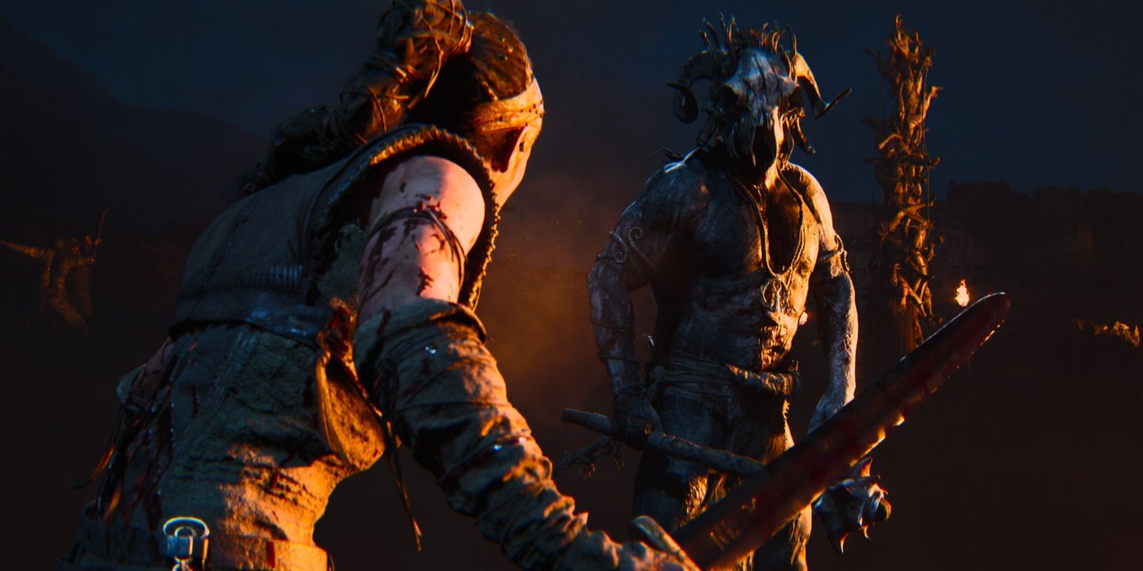 Senua prepares to fight an enemy in Hellblade 2. 