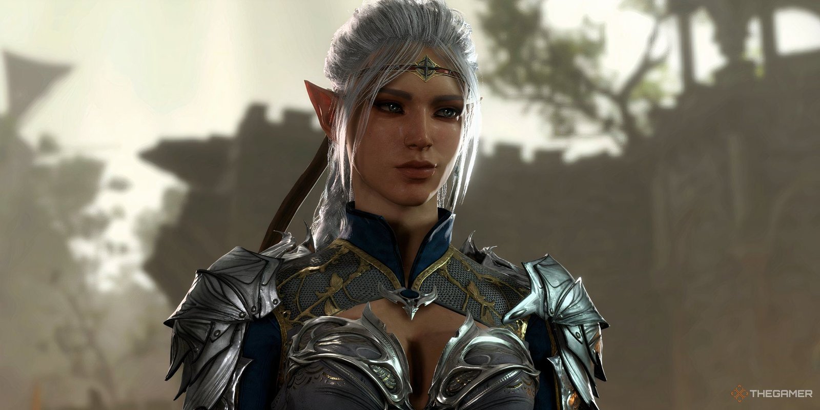 Which Arcane Shot Is The Best In BG3? 1 Arcane Archer wood elf smirks into the camera at the goblin's camp in Baldur's Gate 3.