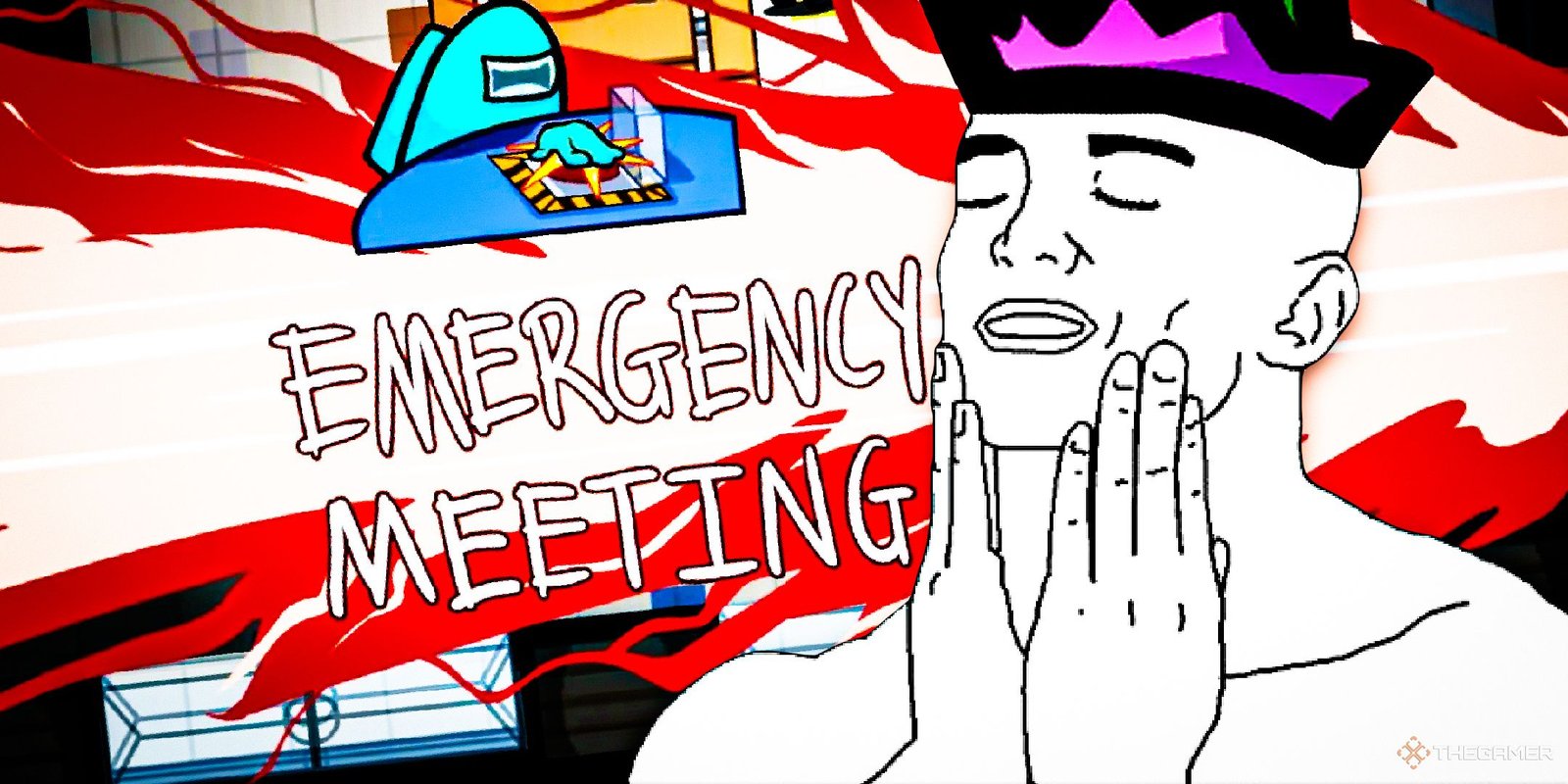 Among Us 3D Will Seemingly Ban You For Swearing In Private Lobbies 2 A guy with a funny meme face reacting an Among Us emergency meeting.