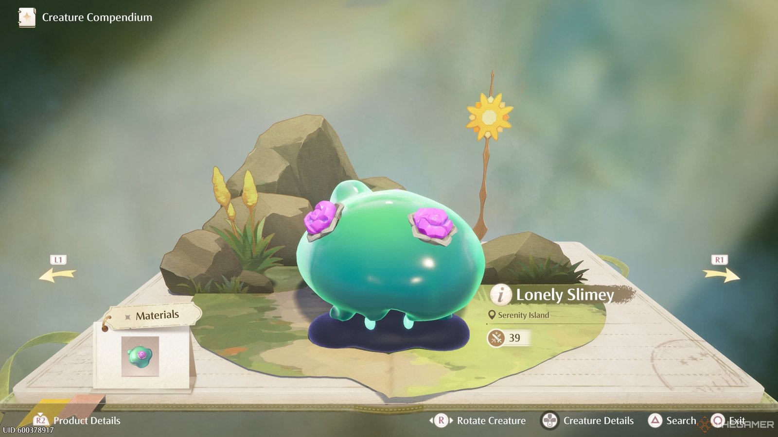 The Lonely Slimey entry in the creature compendium in Infinity Nikki.-1