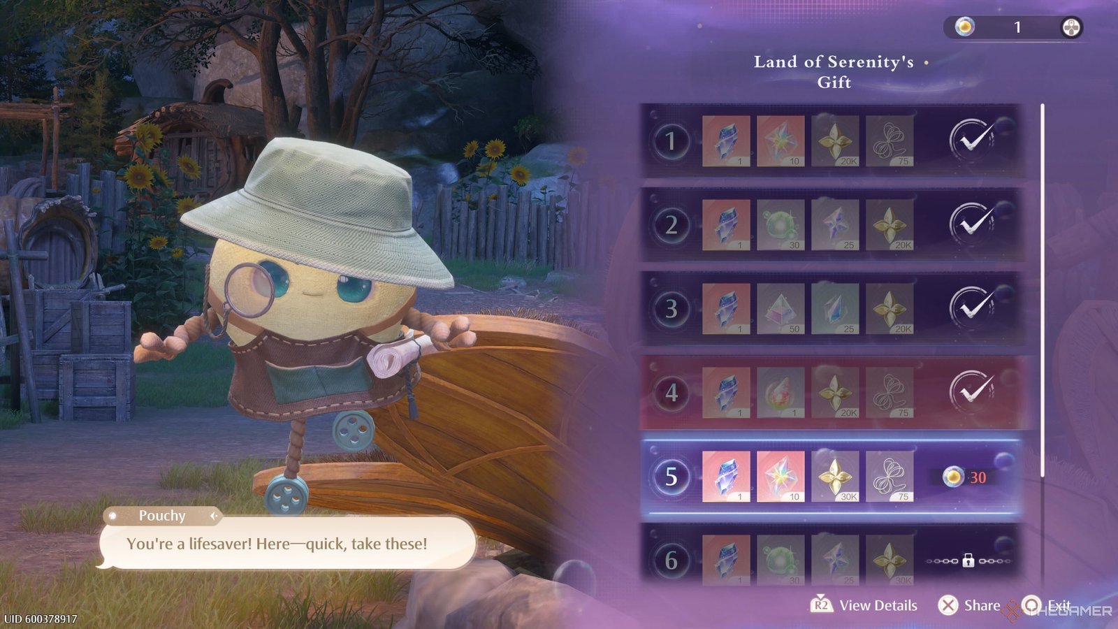 Trading Serenity Dewdrops to Pouchy in Soakville in Infinity Nikki.-1