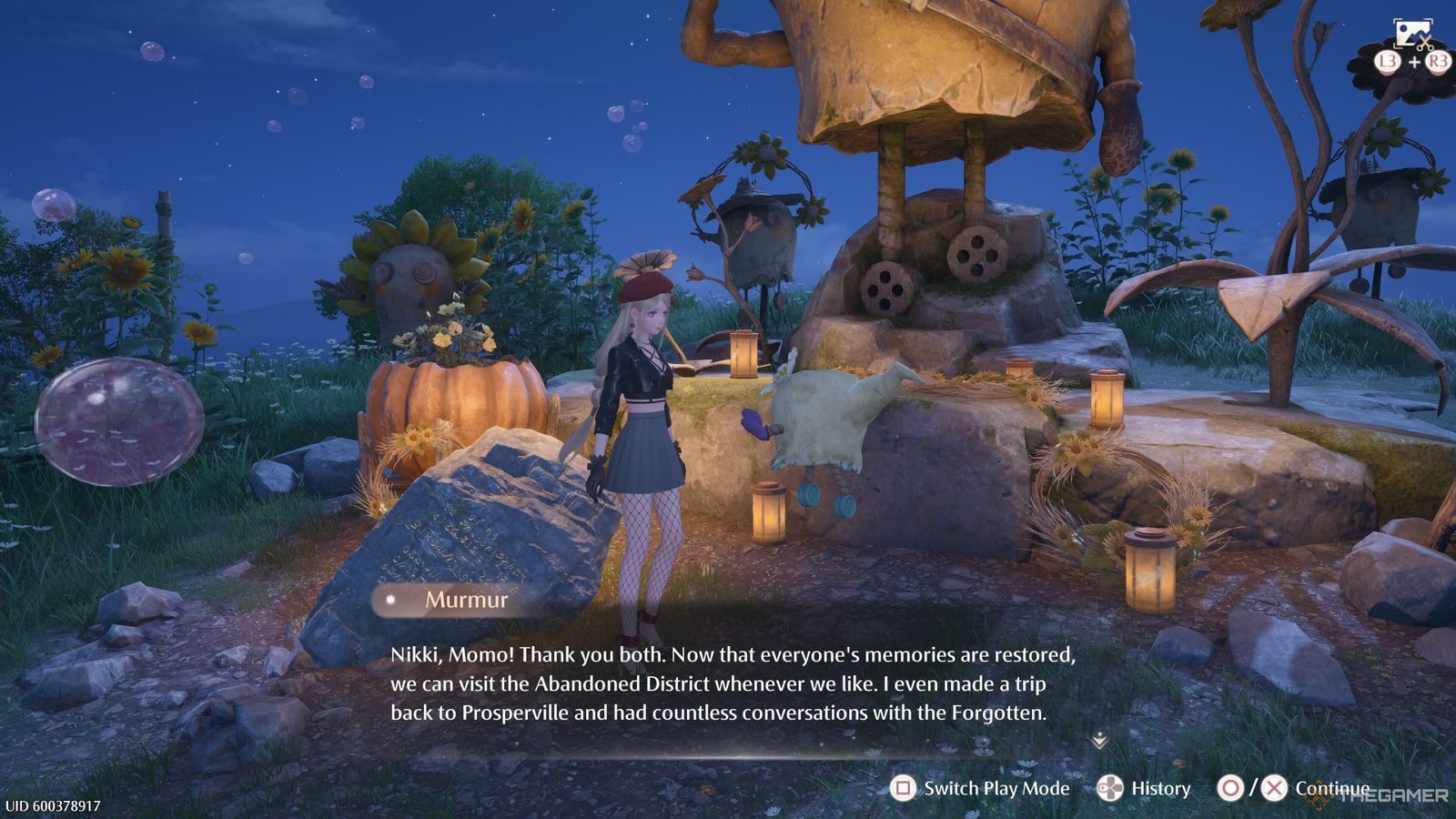 Nikki talking to Murmur near the statue in Serenity Island in Infinity Nikki.-1