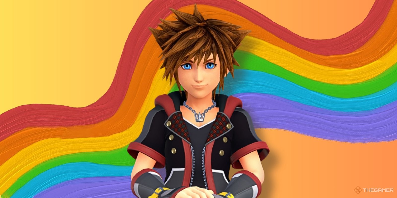 Expedition 33 Fan Wins Incredible Custom Xbox Console 4 Sora from Kingdom Hearts in front of a rainbow and an orange gradient background.