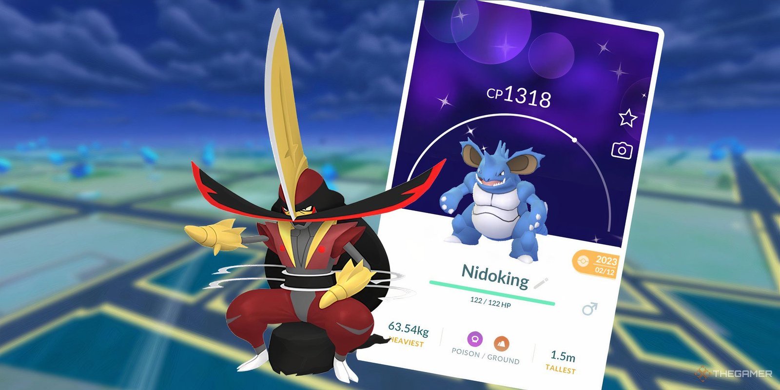 Taken Over Event For Pokemon Go 3 Kingambit next to Shiny Nidoking's catch screen from Pokemon Go.