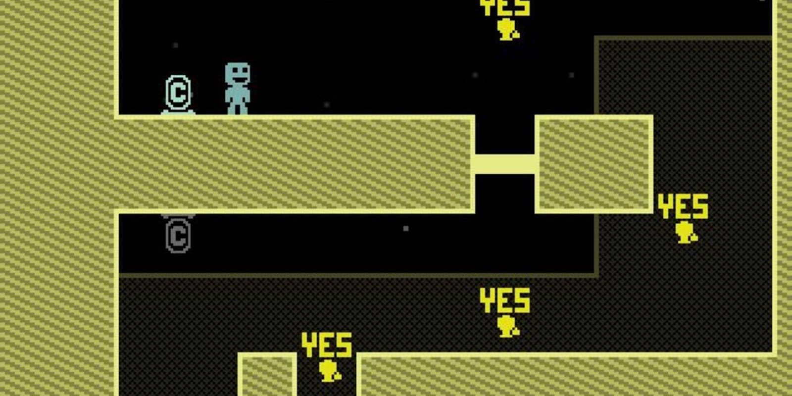 Hitting a checkpoint in VVVVVV.