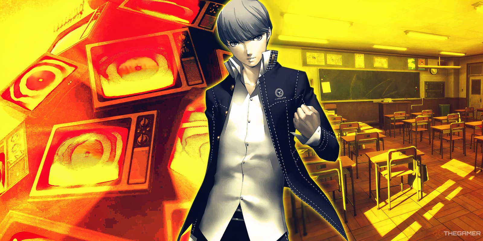 Persona 4 Revival Won't Launch Until At Least April 2026 2 Yu Narukami in front of the television stack and classroom from the Persona 4 Revival trailer.