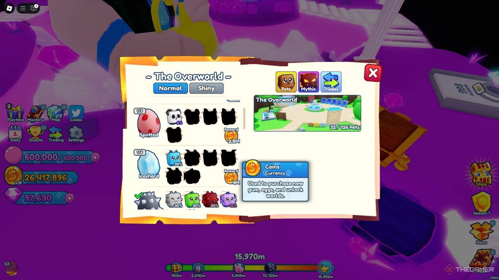 The player character shows the Index tab in Bubble Gum Simulator Infinity.
