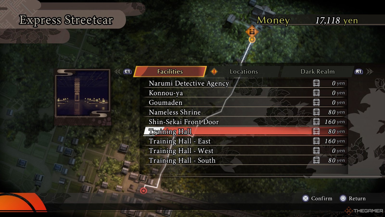 Training Hall locations on the streetcar map in Raidou Remastered The Mystery of the Soulless Army.