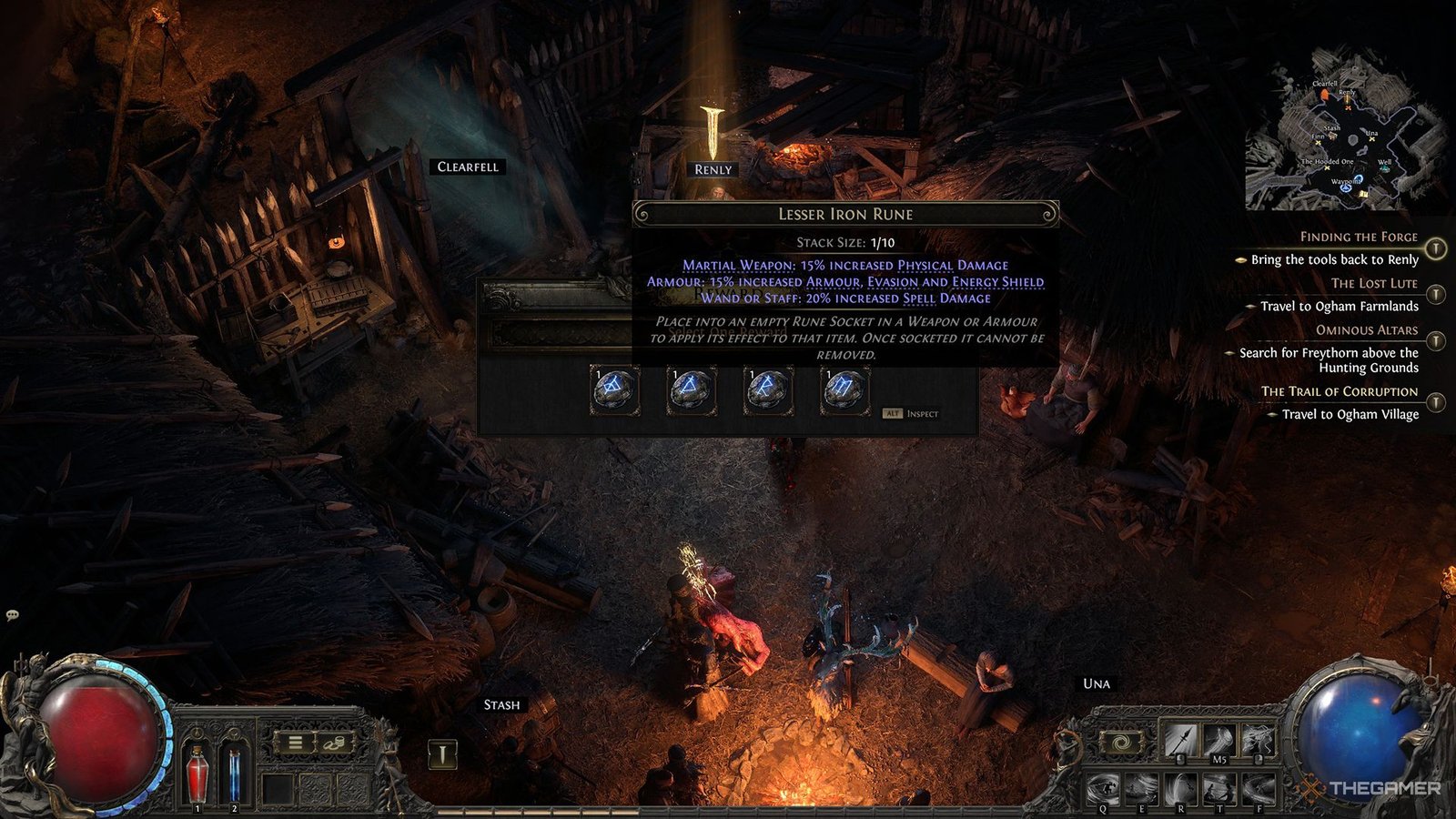 Selecting a Lesser Iron Rune as a quest reward in Path of Exile 2.