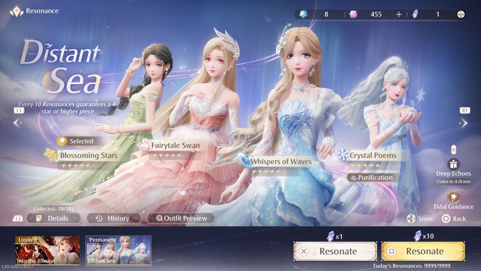 The Distant Sea banner with three Stylish Outfits in Infinity Nikki.