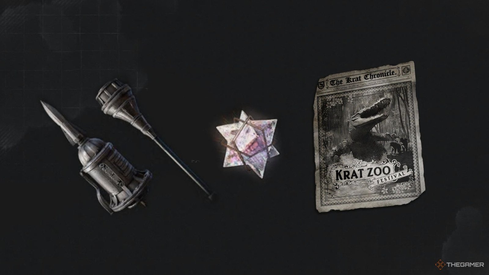 A document, quartz, and Lorenzi's Blade from Lies Of P Overture.