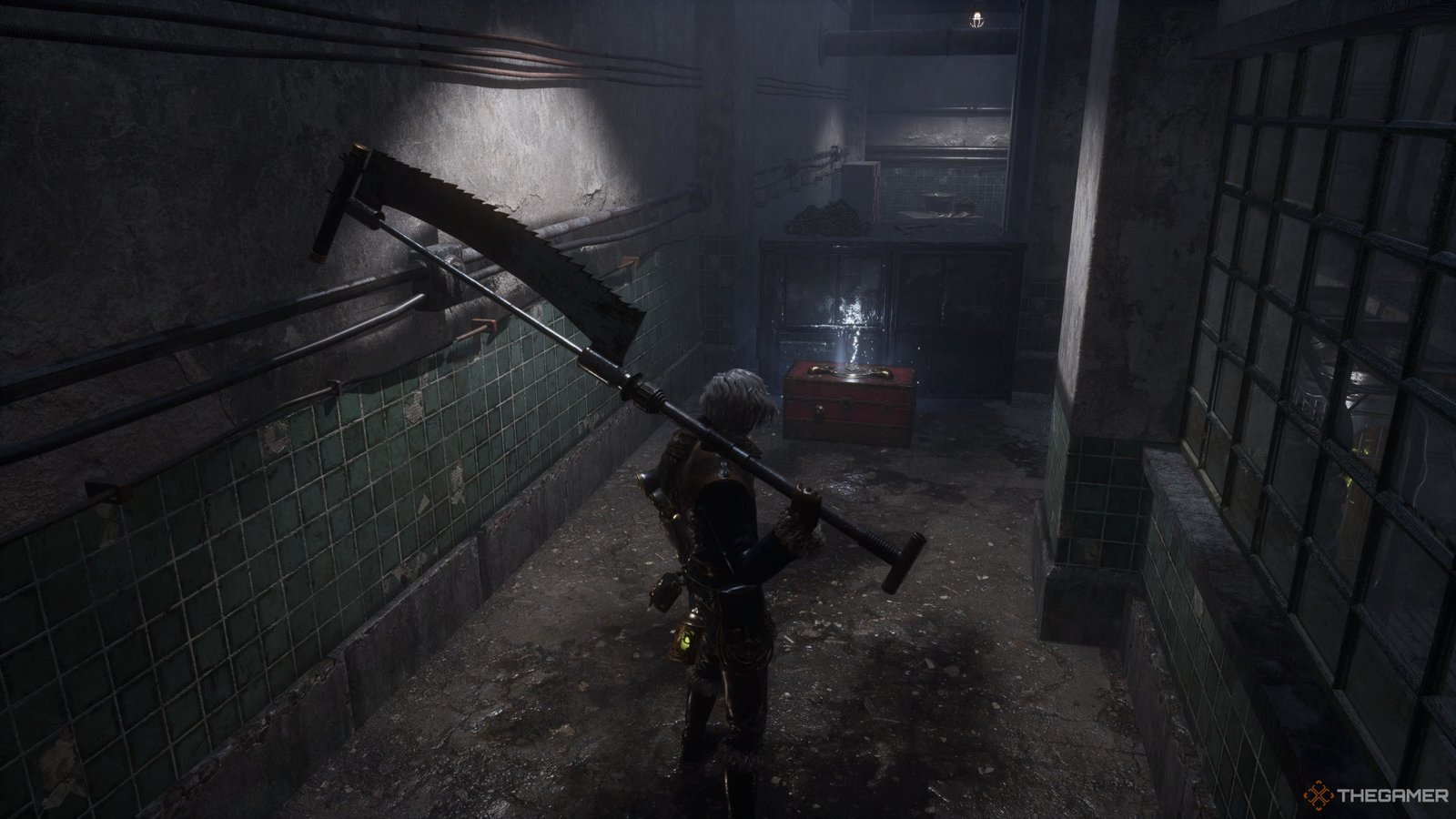 P facing the chest at the beginning of the Elixir Research Zone of Lies Of P Overture.