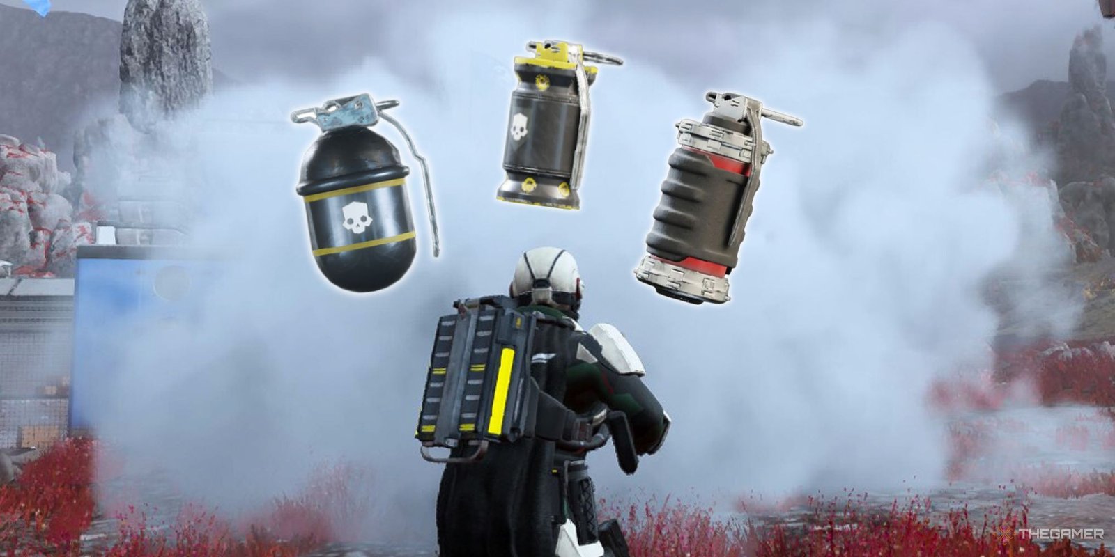 Best Explosive Equipment Types In Helldivers 2 6 Helldiver looking at smoke with floating grenade icons above them in Helldivers 2.