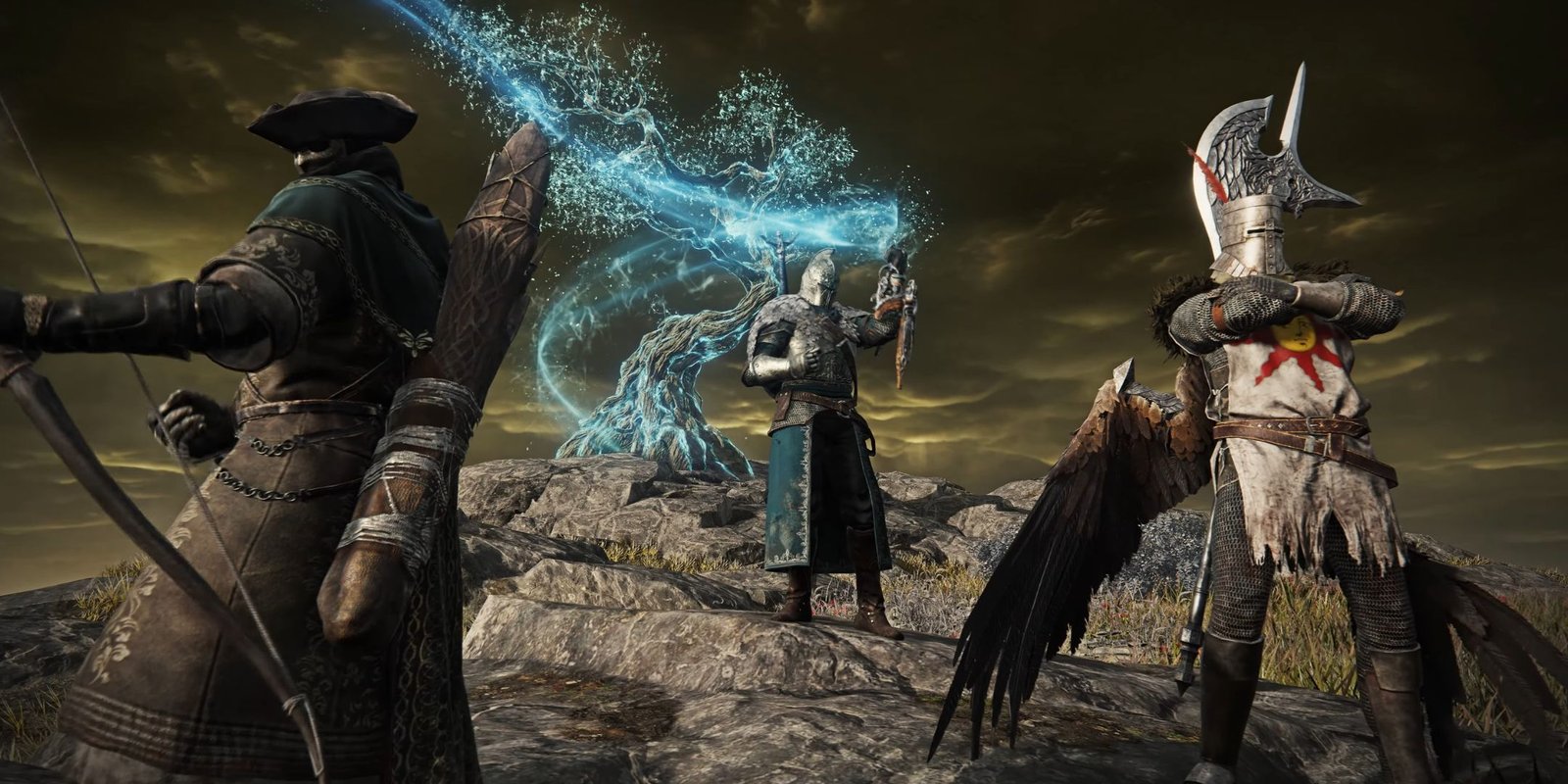 Tarnished Edition Rated For Release On Nintendo Switch 2 2 Elden Ring Nightreign players stood togehter. There are three of them, dressed as characters from different FromSoftware games, such as Dark Souls
