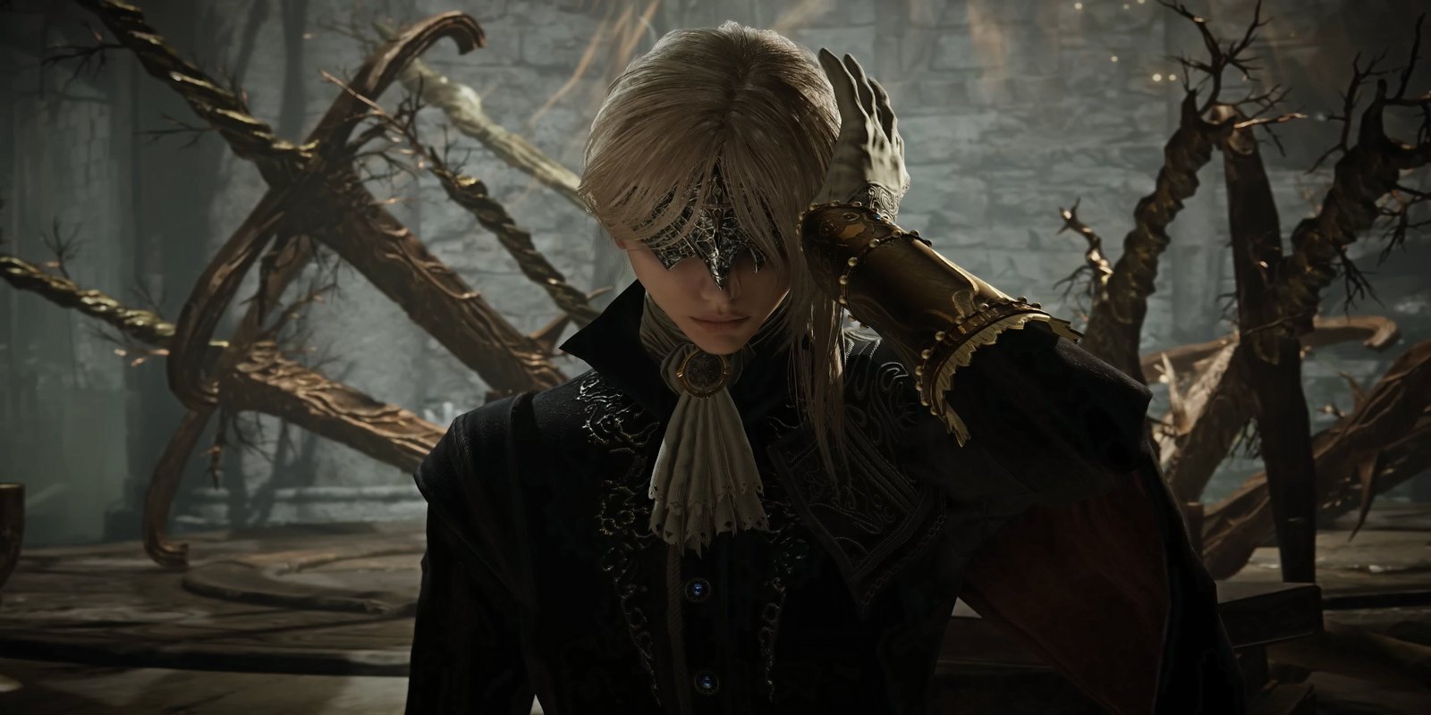 Character from Elden Ring Nightreign holding her head.