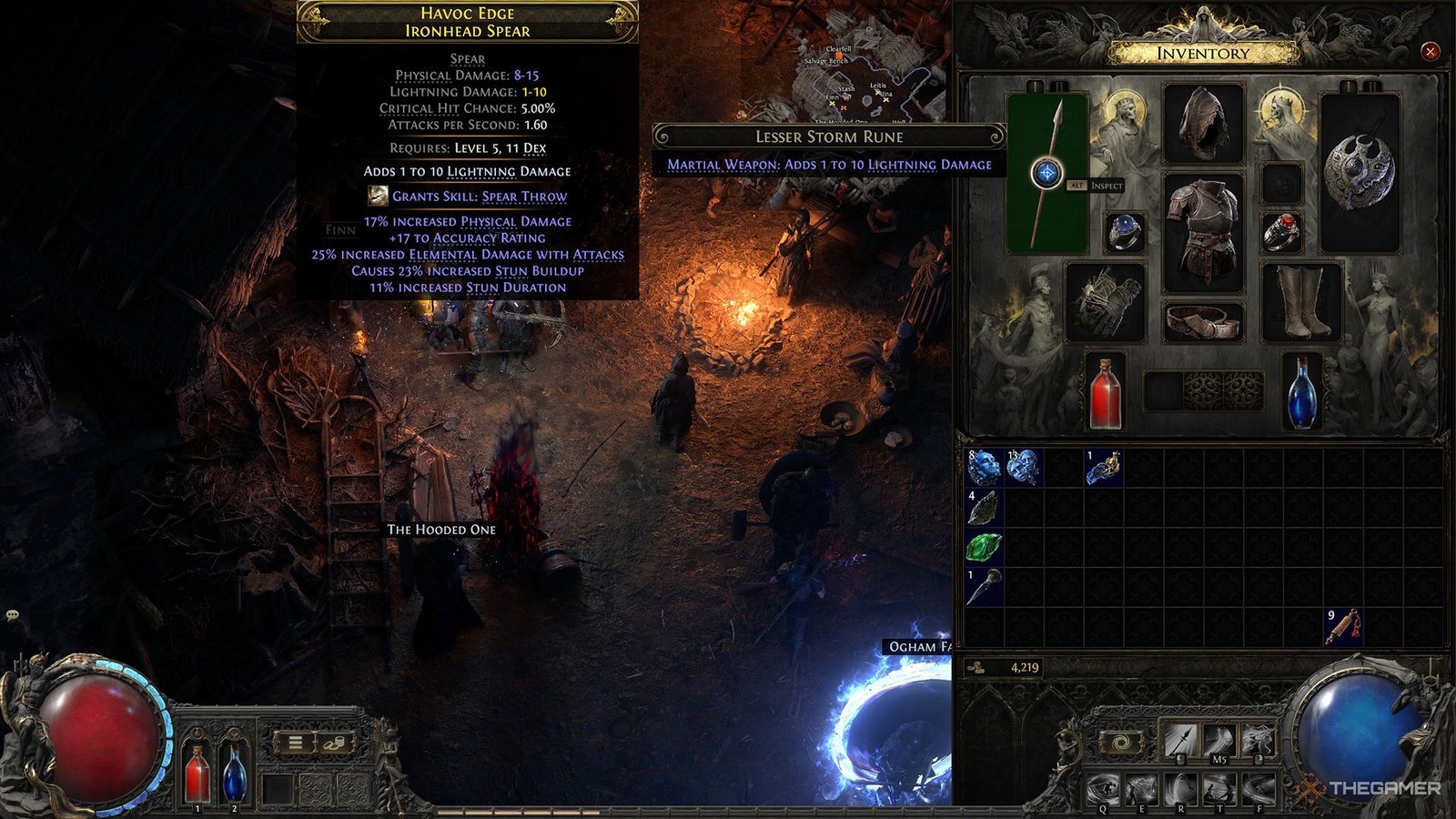 A socketed Lesser Storm Rune in a Spear in Path of Exile 2.