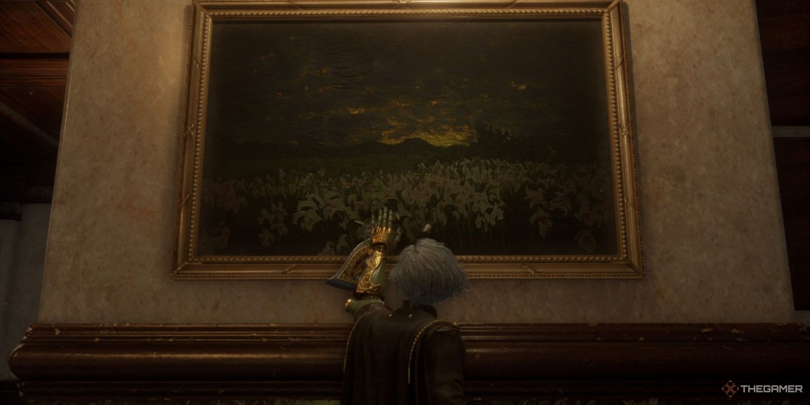Player touches the darkened portrait of Goddard's Painting in Lies of P: Overture.