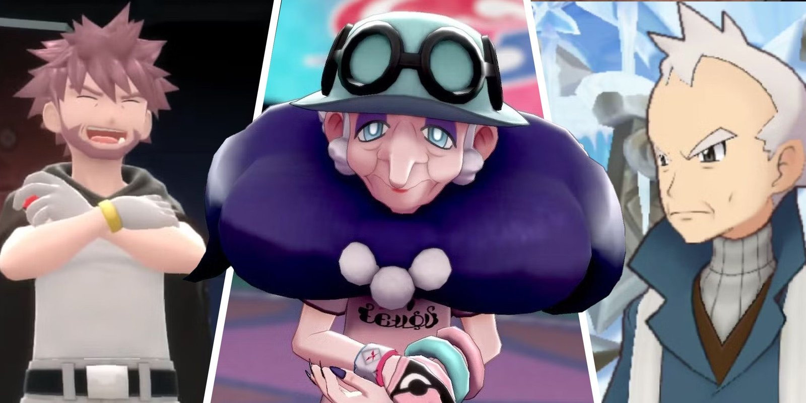 Pokemon So Human-Like I'm Scared They're Actually A Person In Disguise 1 Split image showing screenshots of Gym Leaders Pryce, Opal, and Byron.
