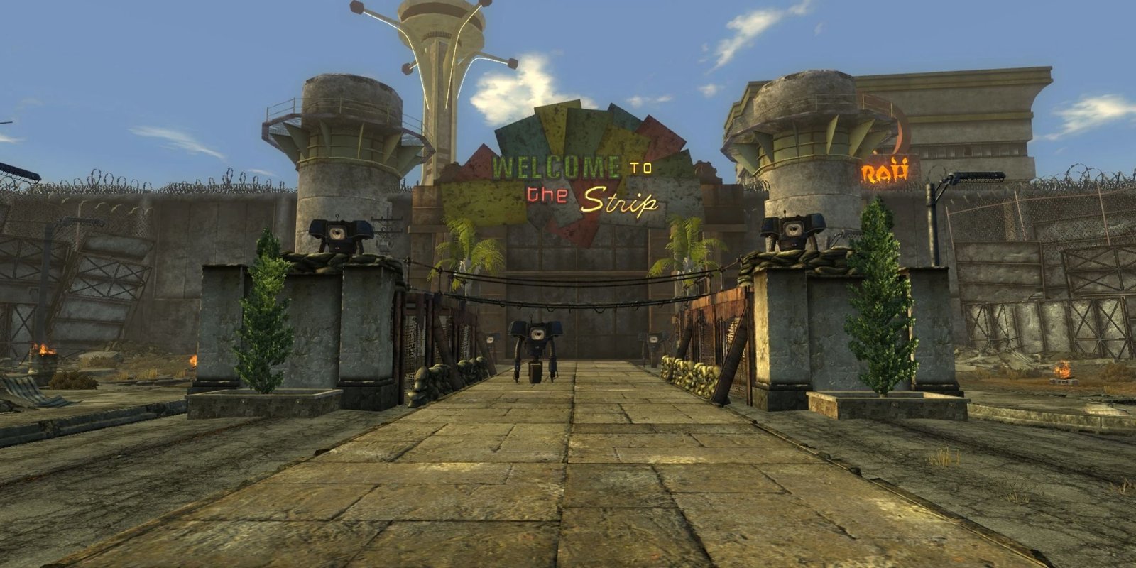 The New Vegas strip in Fallout: New Vegas looking better after a mod.