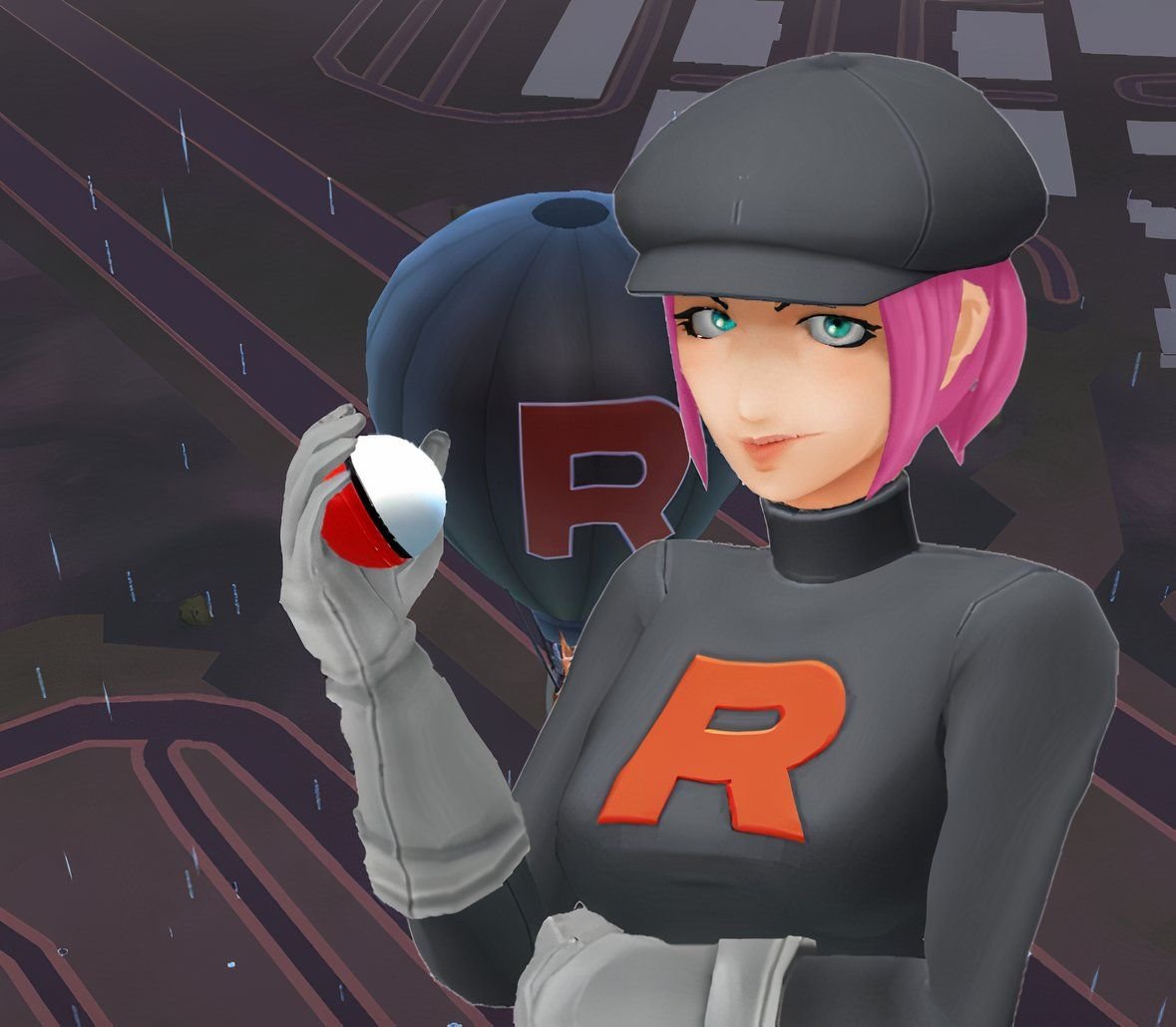 Team Go Rocket Grunt holding a Poke Ball from Pokemon Go.