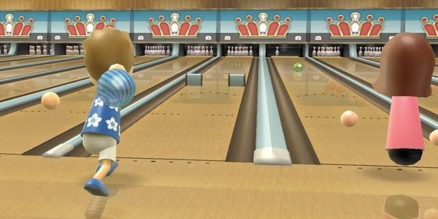 A screenshot of a mii bowling in Wii Sports Resort