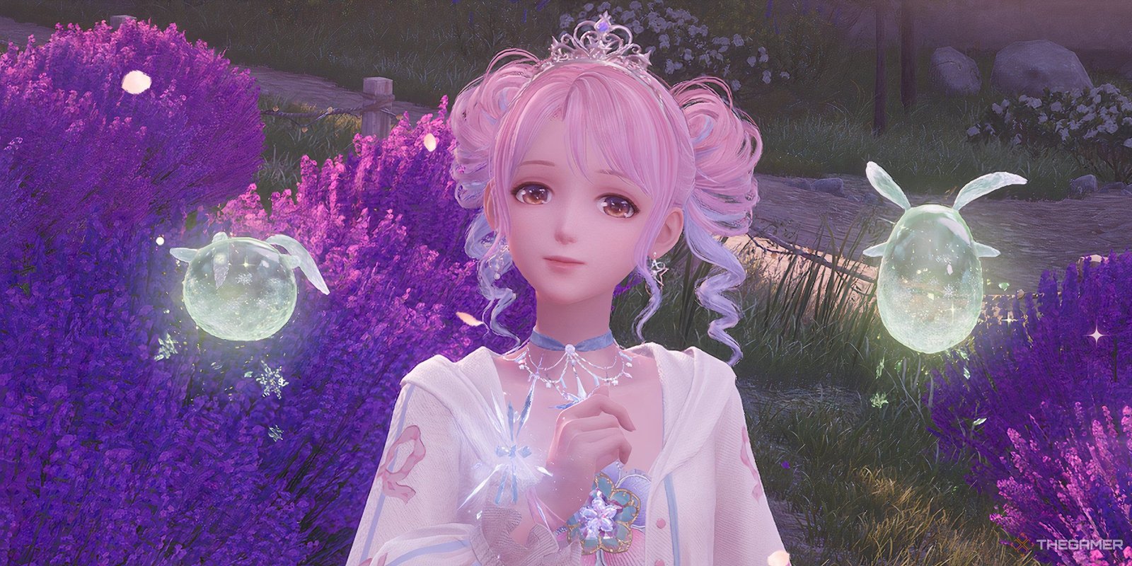 What Can You Do In Serenity Isle, The Single Player 1.5 Update For Infinity Nikki 9 Nikki wearing her special birthday outfit with two floating snow bunnies beside her.