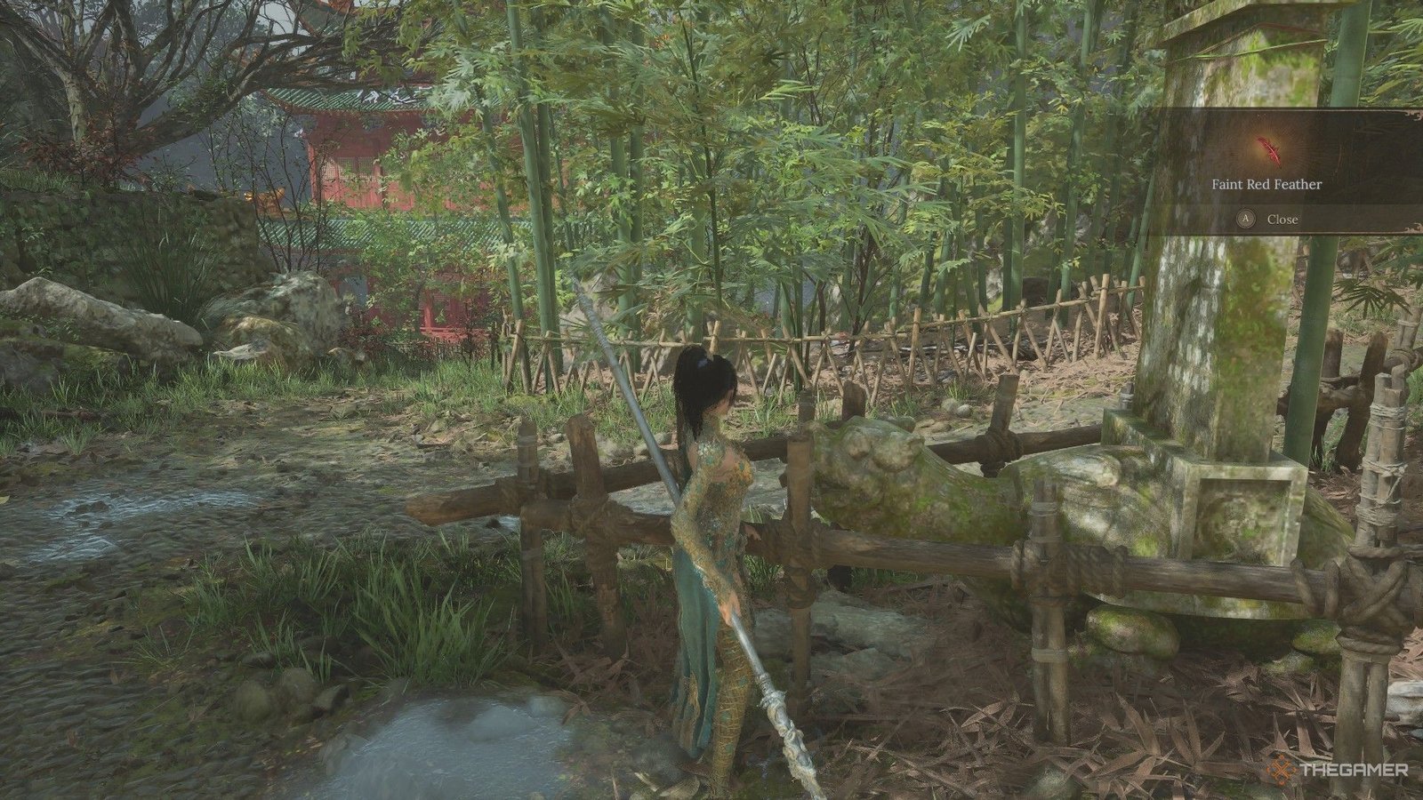Wuchang finds a Faint Red Feather on the ground near Shu Sanctum near the Infernal Flames miniboss in Wuchang: Fallen Feathers.