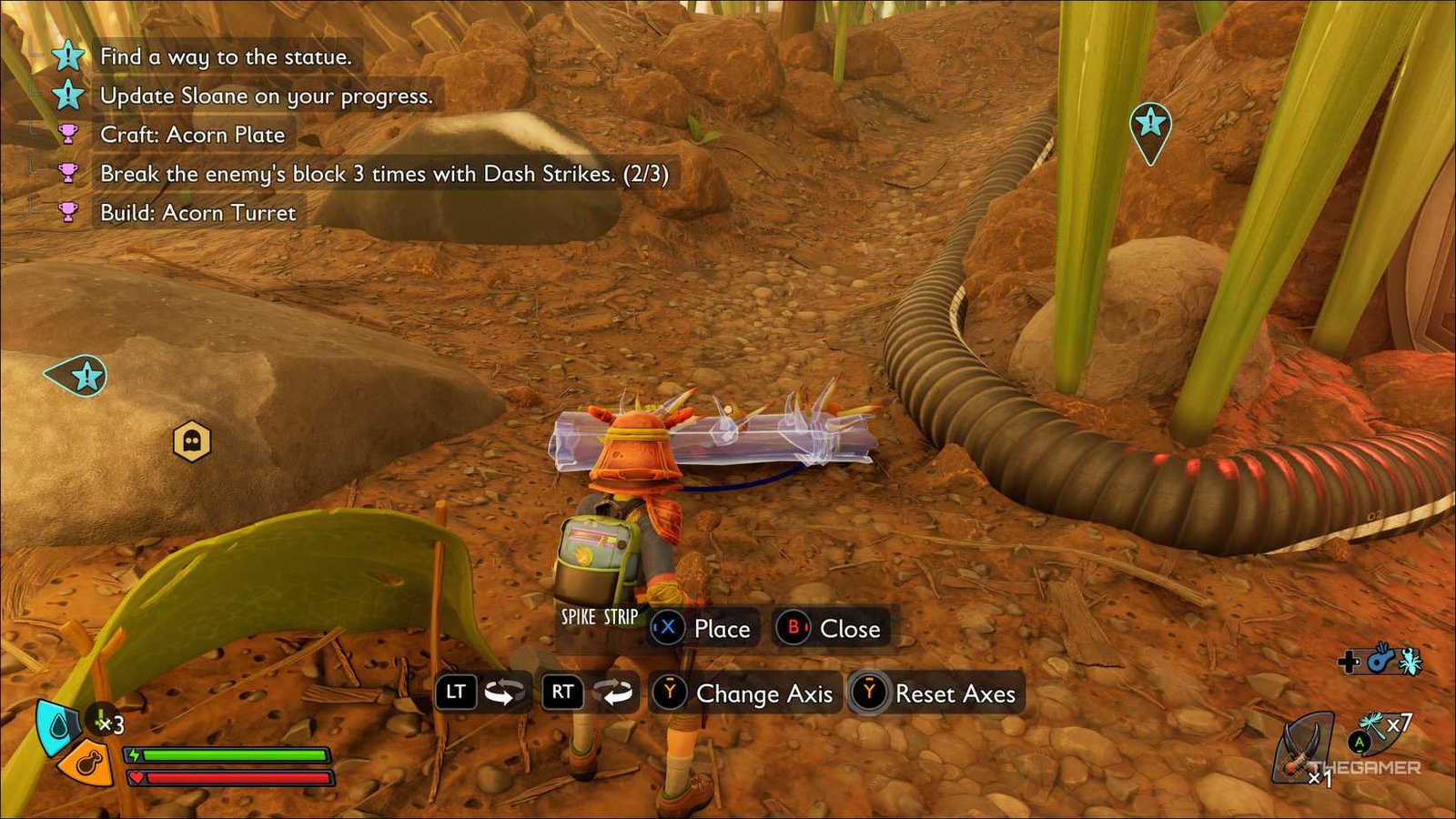 A teen relocates a Spike Strip Placement in Grounded 2.