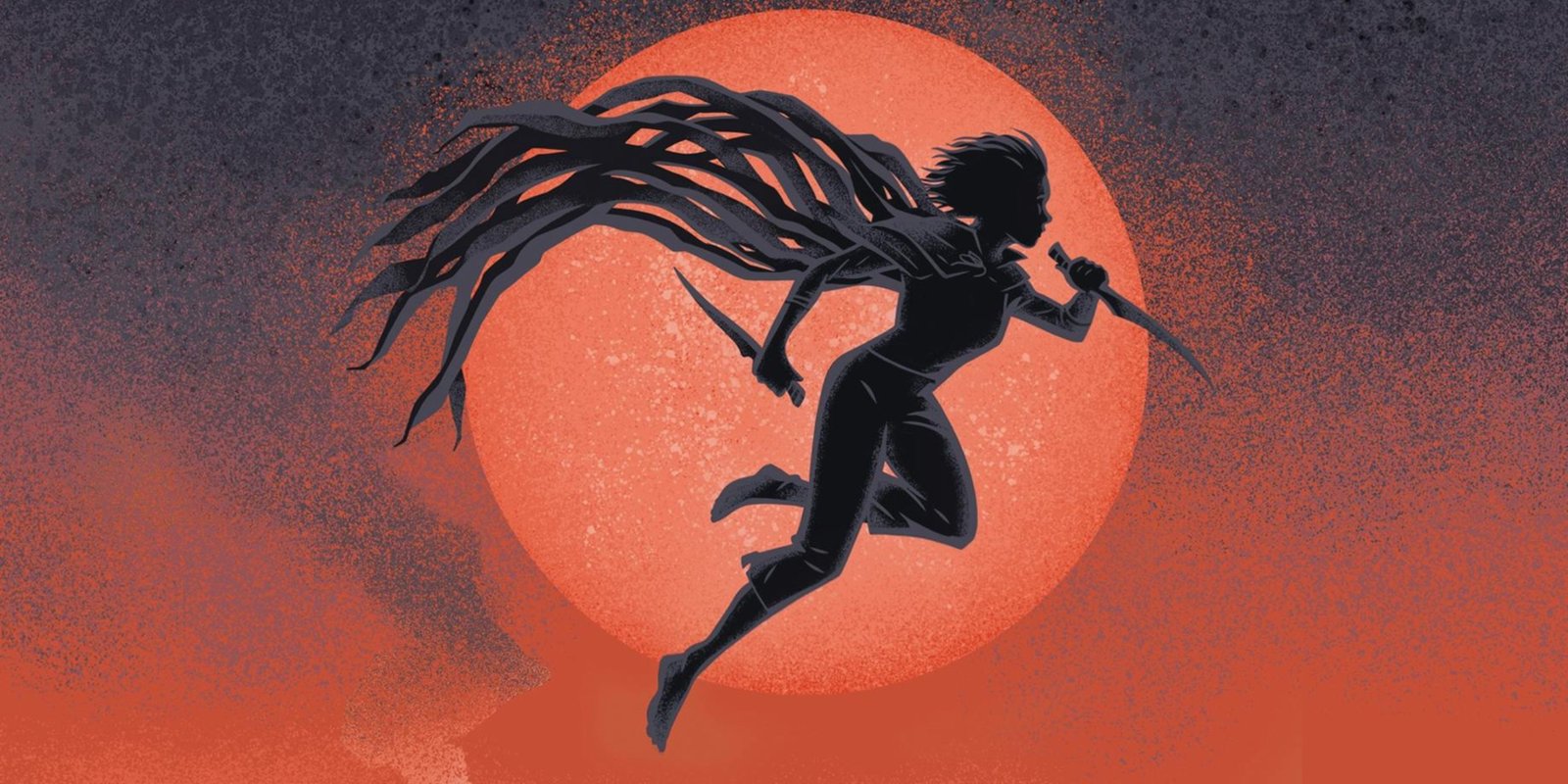 The cover of Mistborn features Vin flying in front of a red sun.
